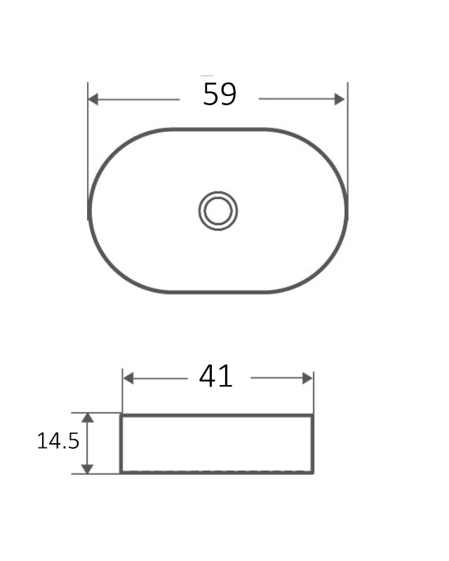 Ciotola 59x41 lavabo in ceramica bianco opaco, vista laterale del profilo e della forma - Exagonshop