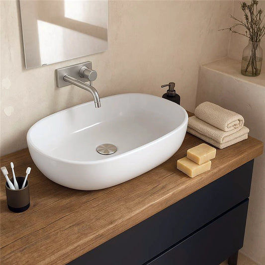 Ciotola 60x39 da appoggio in ceramica bianco opaco