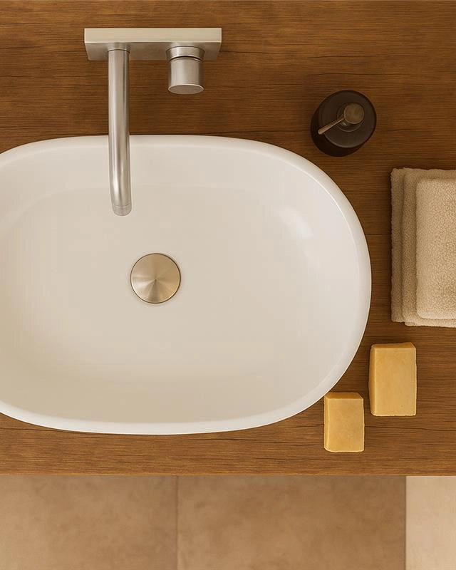 Ciotola 60x39 da appoggio in ceramica bianco opaco, vista frontale su sfondo bianco - Exagonshop