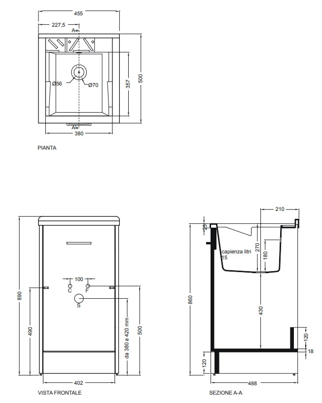Colavene Domestica lavatoio 45x50 con tavola lavapanni bianco DL4551B