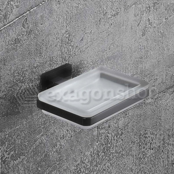 Colombo Basiq Porta Sapone A Parete Nero Opaco Vetro Acidato in naturale montato a parete, vista del design e della...