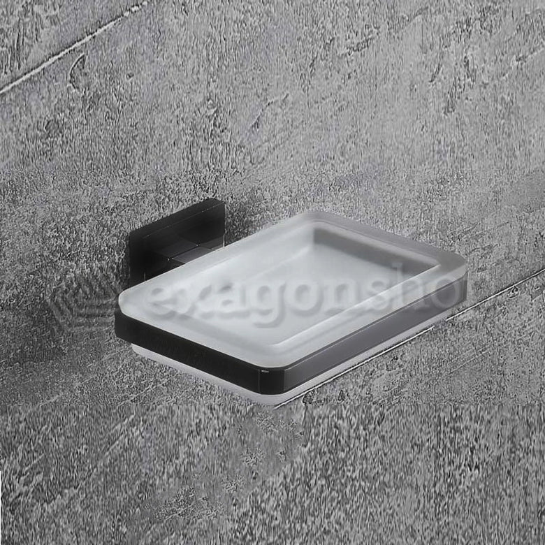 Colombo Basiq Porta Sapone A Parete Nero Opaco Vetro Acidato in naturale montato a parete, vista del design e della...