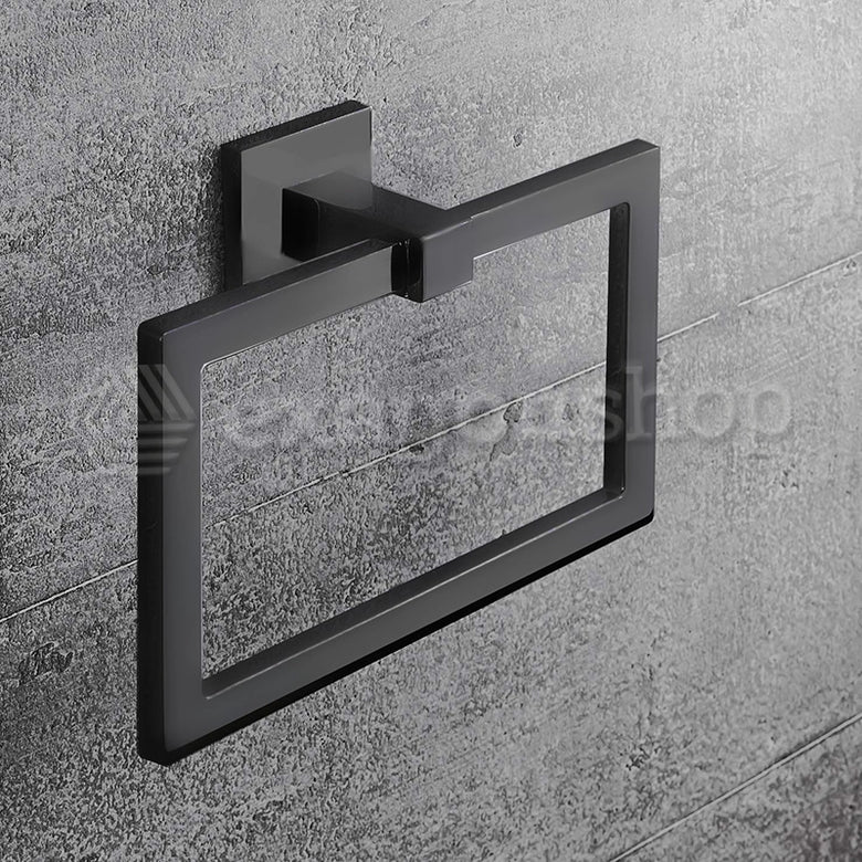 Colombo Basiq Portasciugamani Ad Anello Nero Opaco montato a parete, vista del design e della finitura - Colombo Design