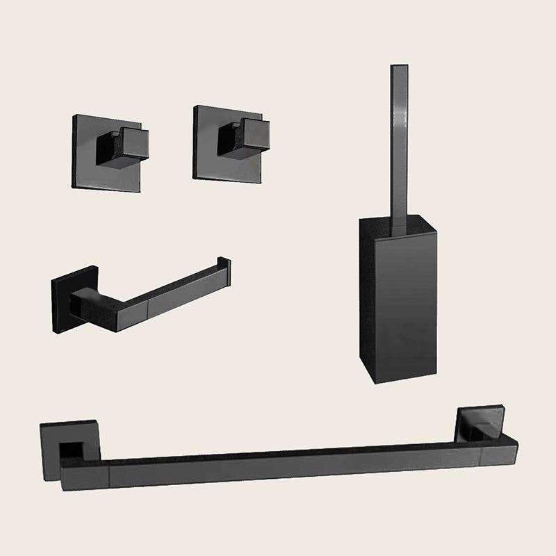 Colombo BasicQ set Accessori bagno portasciugamani 5pz Nero in opaco montato a parete, vista del design e della finitura...