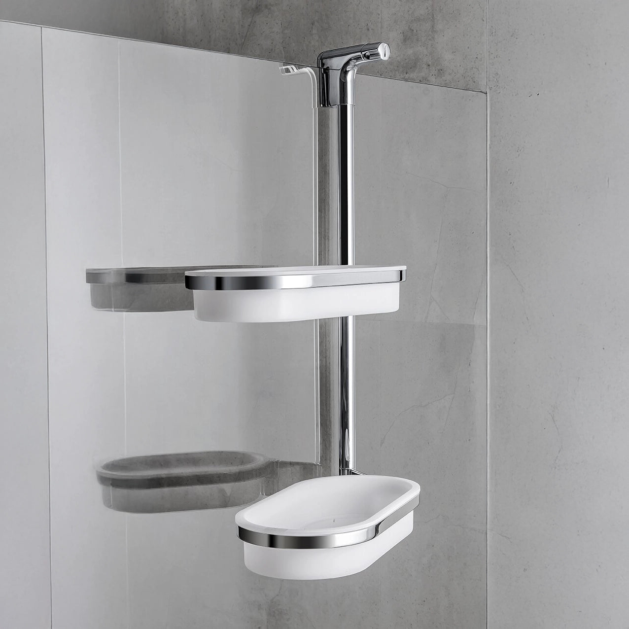 Colombo Gipsy portasapone Per vetro Doccia bianco cromo Cromo Bianco in cromato installato in bagno moderno con ante in...