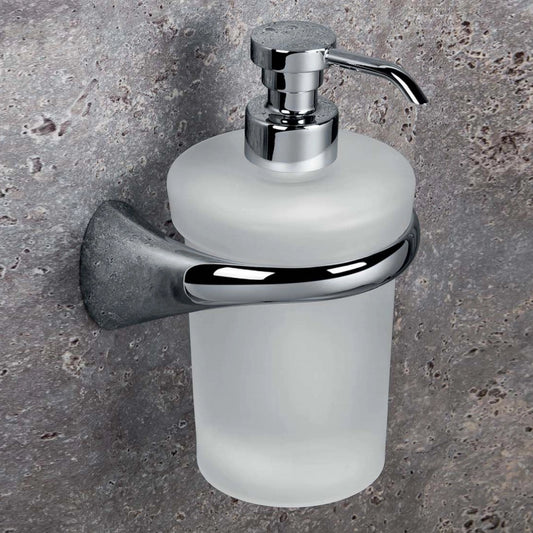 Colombo Link Dispenser a Parete Destro Vetro Acidato cromo in ottone e lucido montato a parete, vista del design e della...