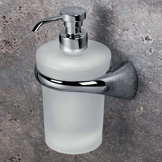 Colombo Link Dispenser a Parete Sinistro Vetro Acidato in ottone e lucido montato a parete, vista del design e della...