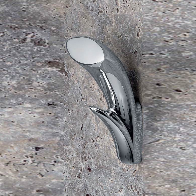 Colombo Link gancio appendino bagno Cromo ar27 in lucido montato a parete, vista del design e della finitura - Colombo Design