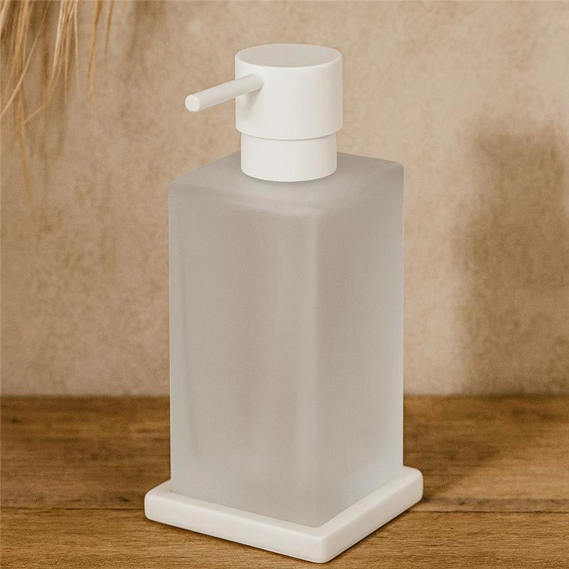 Colombo Look dispenser spandisapone liquido da Appoggio in in vetro acidato e opaco montato a parete, vista del design e...