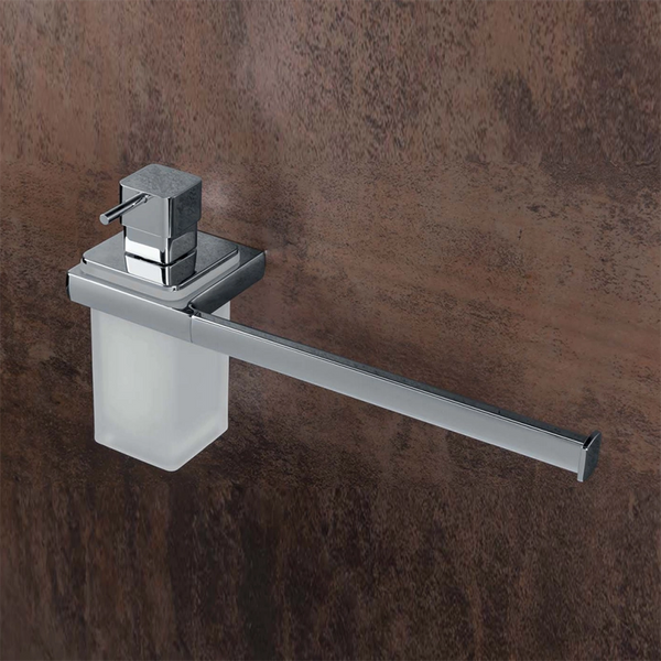 Colombo Lulu Porta Salviette con Dispenser cromo in vetro acidato e lucido montato a parete, vista del design e della...