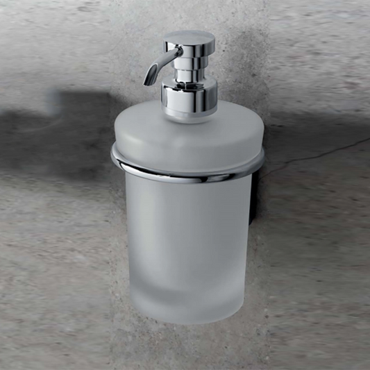 Colombo Luna Dispenser a Parete in Vetro Acidato Naturale in lucido e satinato montato a parete, vista del design e della...