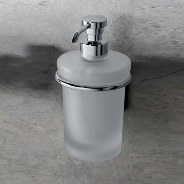 Colombo Luna Dispenser a Parete in Vetro Acidato Naturale in lucido e satinato montato a parete, vista del design e della...