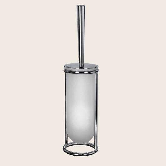 Colombo Luna Portascopino a pavimento in Vetro Acidato cromo in lucido e naturale montato a parete, vista del design e...