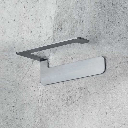 Colombo Over Porta Rotolo adesivo reversibile in acciaio Inox Satinato montato a parete, vista del design e della...