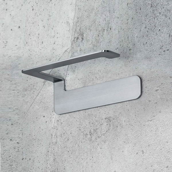 Colombo Over Porta Rotolo adesivo reversibile in acciaio Inox Satinato montato a parete, vista del design e della...