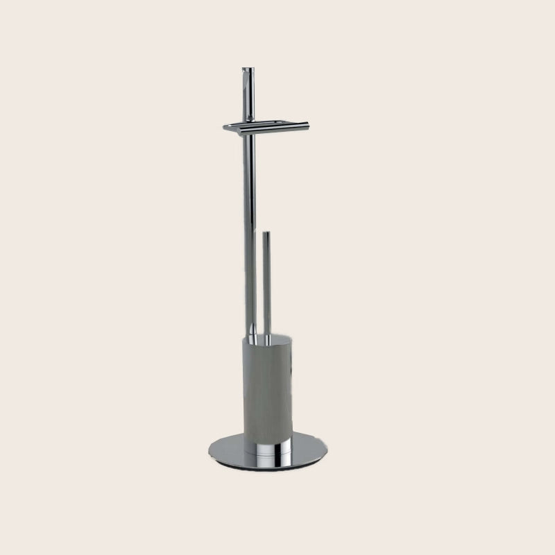 Colombo Planets Piantana portarotolo portascopino per Wc in in ottone e cromato montato a parete, vista del design e...