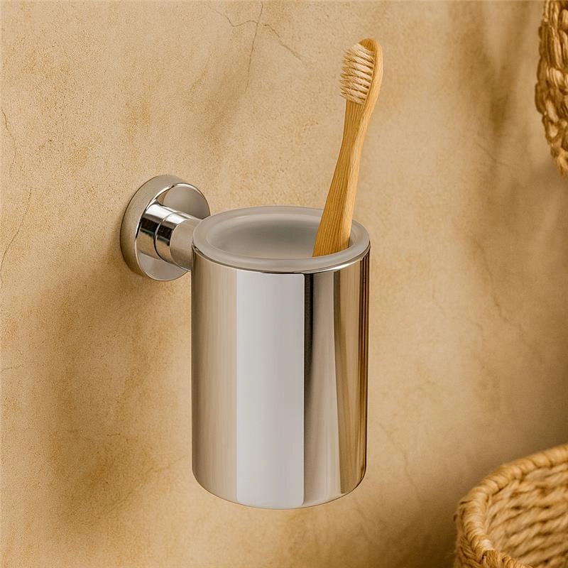 Colombo Plus Bicchiere portaspazzolini Inamovibile a muro in ottone e cromato montato a parete, vista del design e della...