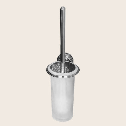 Colombo Porta Scopino A Muro in Vetro Acidato cromo in lucido e naturale montato a parete, vista del design e della...