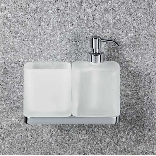 Colombo Time w4271 bicchiere portaspazzolini con dispenser in vetro acidato e naturale montato a parete, vista del design...