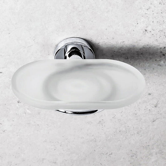 Colombo basic porta sapone in vetro acidato naturale cromo montato a parete, vista del design e della finitura - Colombo...