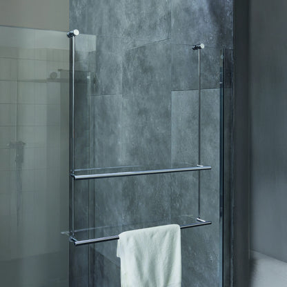 Colombo cavalletto portasciugamani per vetro box doccia installato in bagno moderno con ante in vetro temperato - Colombo...
