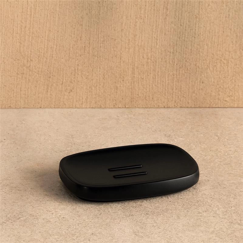 Colombo design Trenta Porta Sapone Da appoggio Nero Opaco montato a parete, vista del design e della finitura