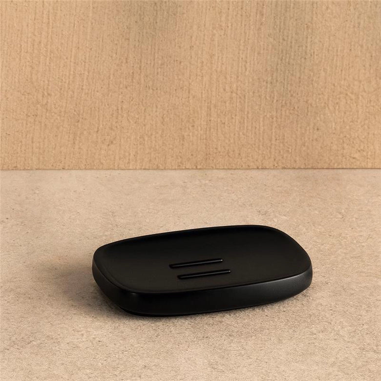 Colombo design Trenta Porta Sapone Da appoggio Nero Opaco montato a parete, vista del design e della finitura