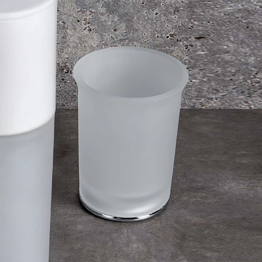 Colombo link portaspazzolini in vetro acidato naturale montato a parete, vista del design e della finitura - Colombo Design