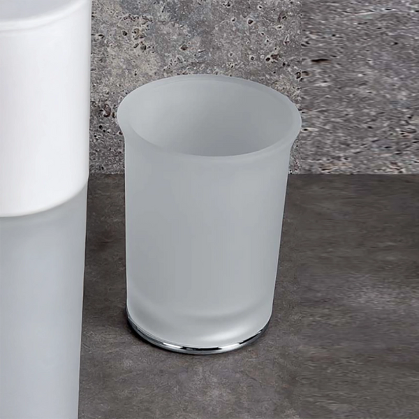 Colombo link portaspazzolini in vetro acidato naturale montato a parete, vista del design e della finitura - Colombo Design