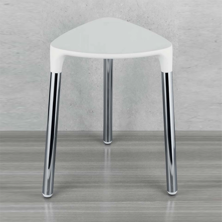 Sgabello bagno doccia bianco con struttura in acciaio e dettaglio Colombo Design
