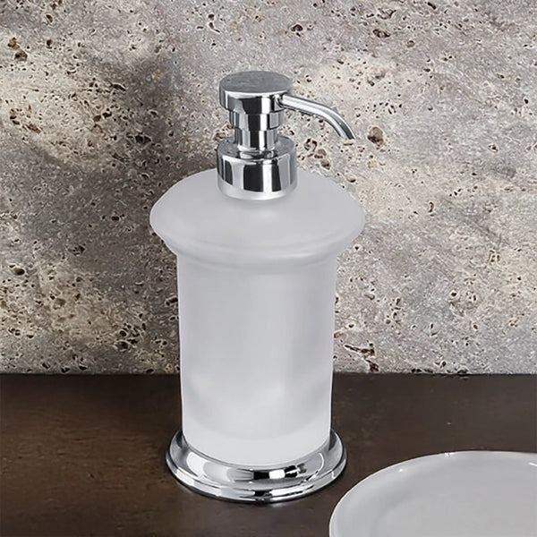 Colombo positano dispenser in vetro acidato naturale cromo in lucido e satinato montato a parete, vista del design e...