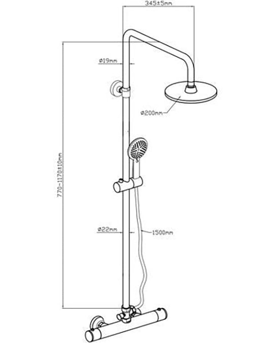 Colonna Doccia Termostatica tonda Regolabile in altezza in Ottone Cromo