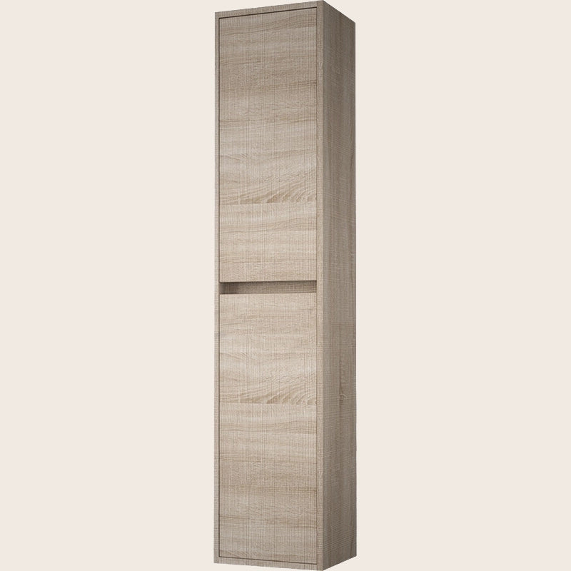 Colonna bagno 140x30 Rovere due ante ammortizzate Rigo Rovere Claro in naturale con lavabo e rubinetteria, vista frontale...