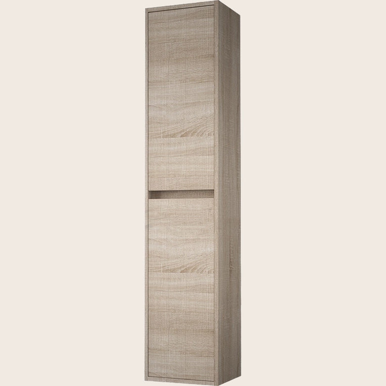 Colonna bagno 140x30 Rovere due ante ammortizzate Rigo Rovere Claro in naturale con lavabo e rubinetteria, vista frontale...