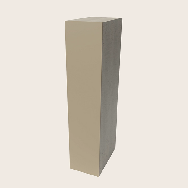 Colonna portascope 40x182 tortora opaco fianchi pietra con lavabo e rubinetteria, vista frontale su sfondo neutro...