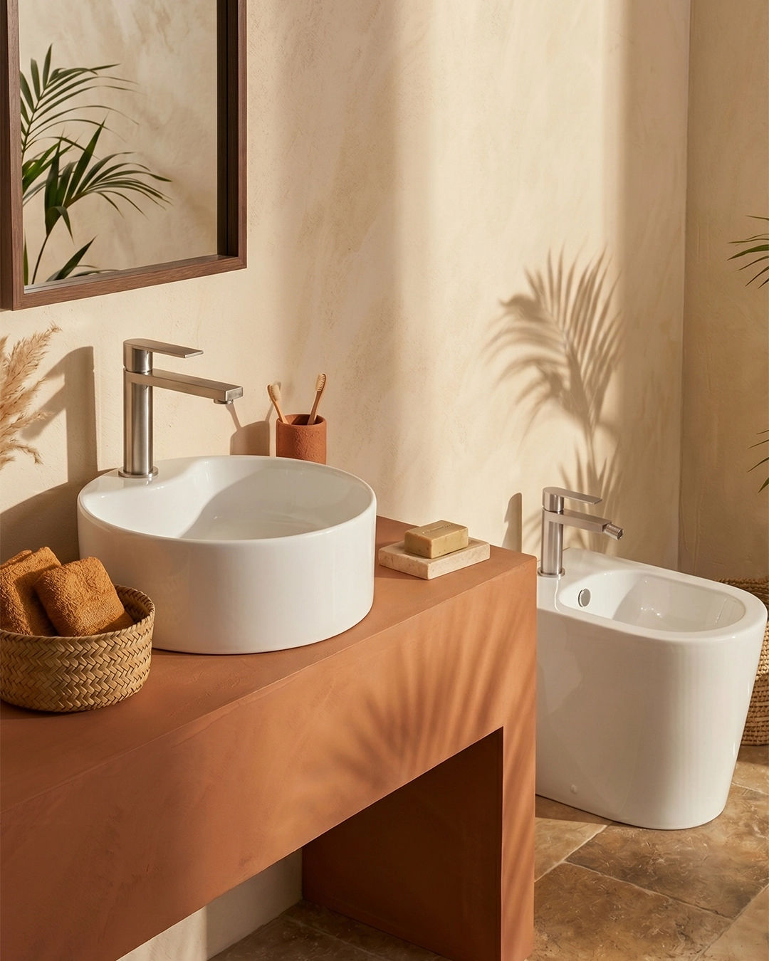 Coppia Miscelatori Lavabo Bidet Acciaio Inox AISI 316 Satinati
