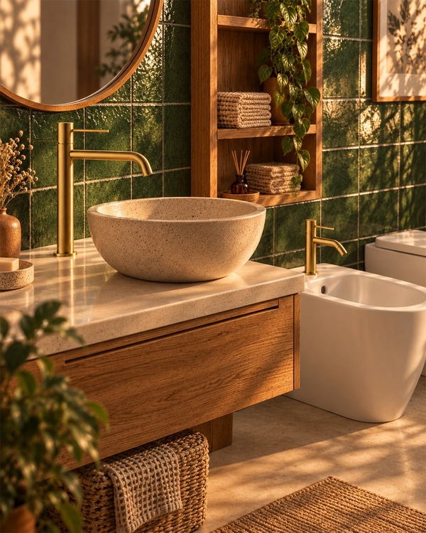 Coppia Miscelatori Tokyo Lavabo Alto e Bidet con Pilette Pop-Up Oro Spazzolato CPTOKALTORO