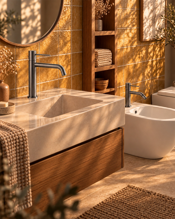 Coppia Miscelatori Tokyo Lavabo e Bidet con Pilette Pop-Up Grigio Metallico PVD CPTOKYOFU