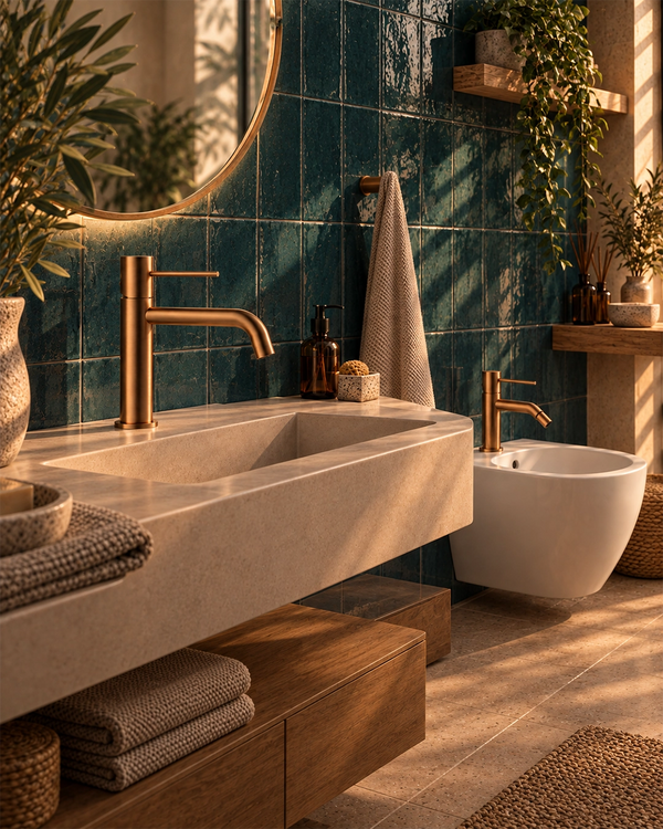 Coppia Miscelatori Tokyo Lavabo e Bidet con Pilette Pop-Up Rame Spazzolato CPTOKYORAM