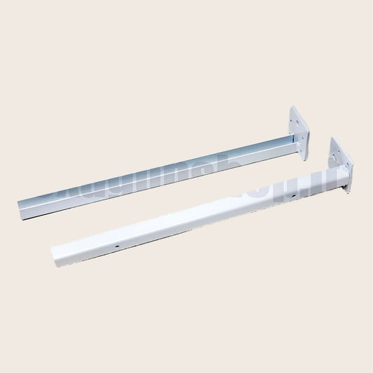Coppia di staffe metalliche per mensoloni lavabo bianco montato a parete, vista del design e della finitura - Exagonshop