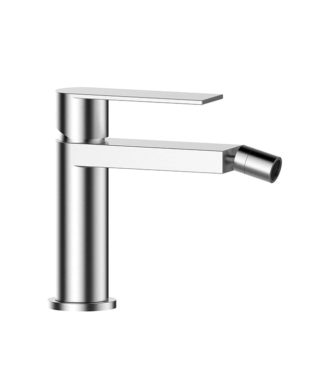 Coppia miscelatori lavabo e bidet in acciaio inox visto dall'alto con scarico e interno visibili - Exagonshop