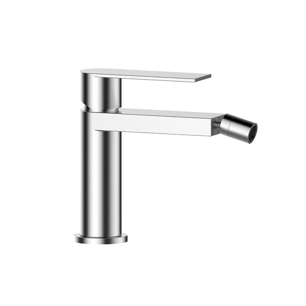 Coppia miscelatori lavabo e bidet in acciaio inox visto dall'alto con scarico e interno visibili - Exagonshop