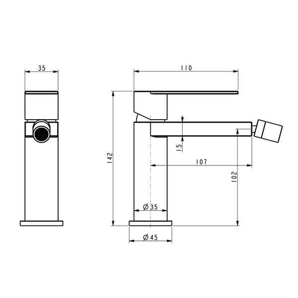 Coppia miscelatori lavabo e bidet in acciaio inox ambientato su piano bagno con accessori - Exagonshop