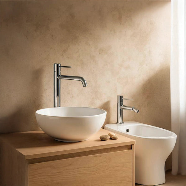 Coppia rubinetti lavabo alto e bidet in ottone cromo Hidden
