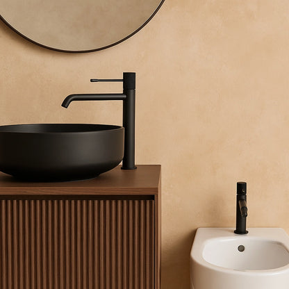 Coppia rubinetti lavabo alto e bidet senza scarico in ottone nero opaco Melin