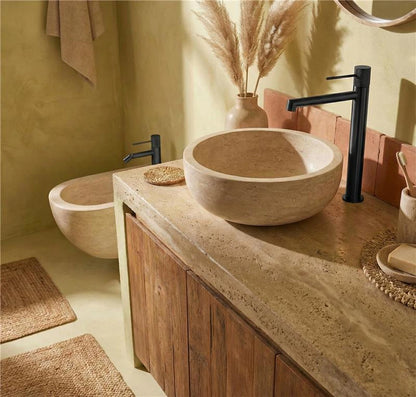 Coppia rubinetti lavabo alto e bidet senza scarico ottone grigio metallico Melin