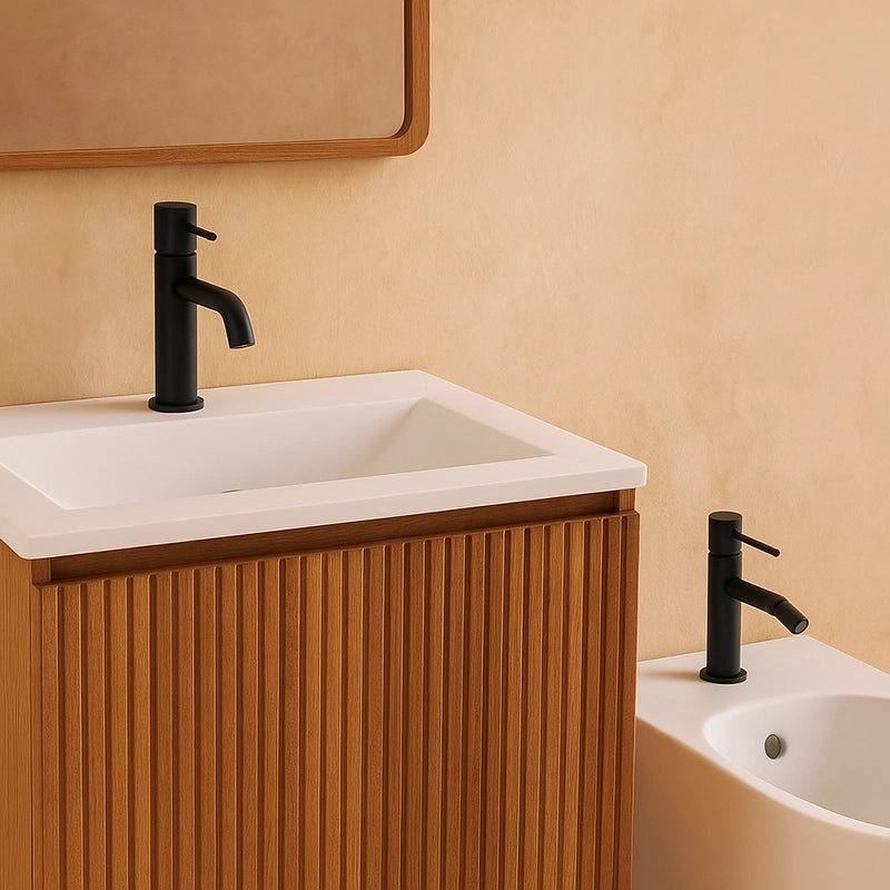 Coppia rubinetti lavabo e bidet in ottone nero opaco con flessibili Hidden
