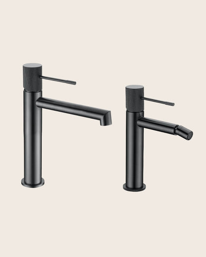 Coppia rubinetti lavabo e bidet senza scarico grigio metallico Melin