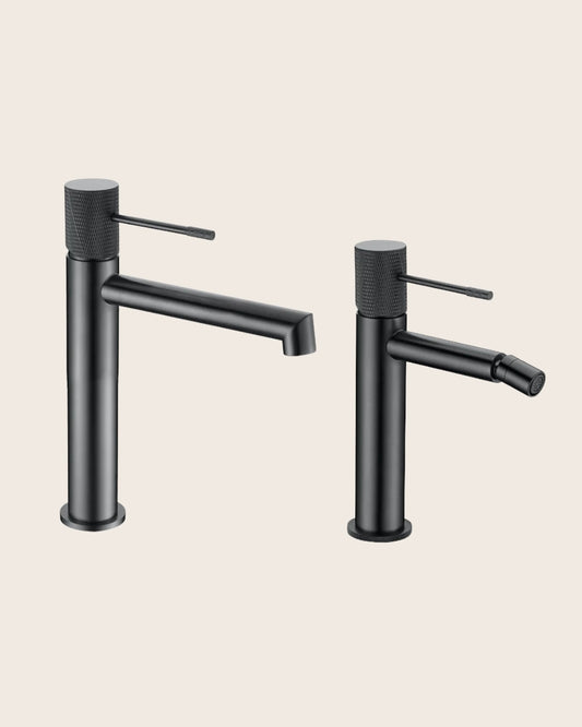 Coppia rubinetti lavabo e bidet senza scarico grigio metallico Melin