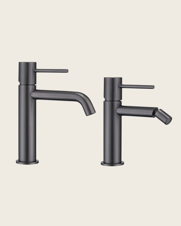 Coppia rubinetti lavabo e bidet senza scarico grigio metallico Memo